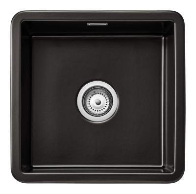 Ausmann Ceramic Ember Keramische Mat Zwarte Vierkant  Spoelbak Opbouw en Onderbouw 40 x 40 cm met RVS plug 1208970507