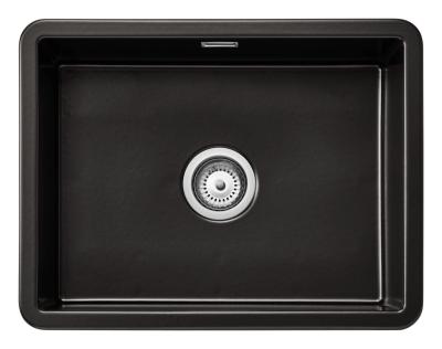 Ausmann Ceramic Ember Keramische Mat Zwarte Spoelbak - Opbouw en Onderbouw 54 x 40 cm met RVS plug 1208970511