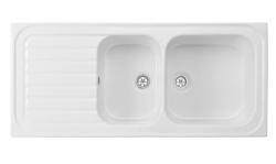 Ausmann Ceramic Blush Keramische Dubbele Witte  Spoelbak Opbouw  met Afdruipgedeelte 1125 x 500 mm 1208970514