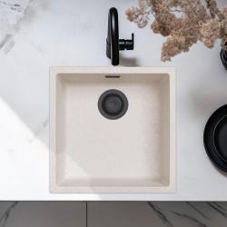 Zand Wit Creme Spoelbak 40x40 cm Onderbouw, Opbouw en Vlakinbouw met Mat Zwarte Plug 1208970540