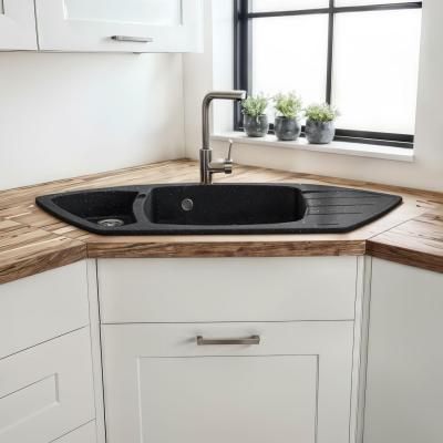 Graniteland Monte Granieten zwart arduin hardsteen Hoekspoelbak opbouw 901x538mm met RVS Plug 1208970601