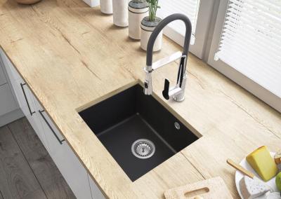 Graniteland Solo Granieten Beige Zand Spoelbak onderbouw 42x34 cm met RVS Plug 1208970612