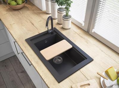 Graniteland Magra Granieten Zwart Spoelbak opbouw  686 x 427 mm met kraangatbank en RVS Plug 1208970616