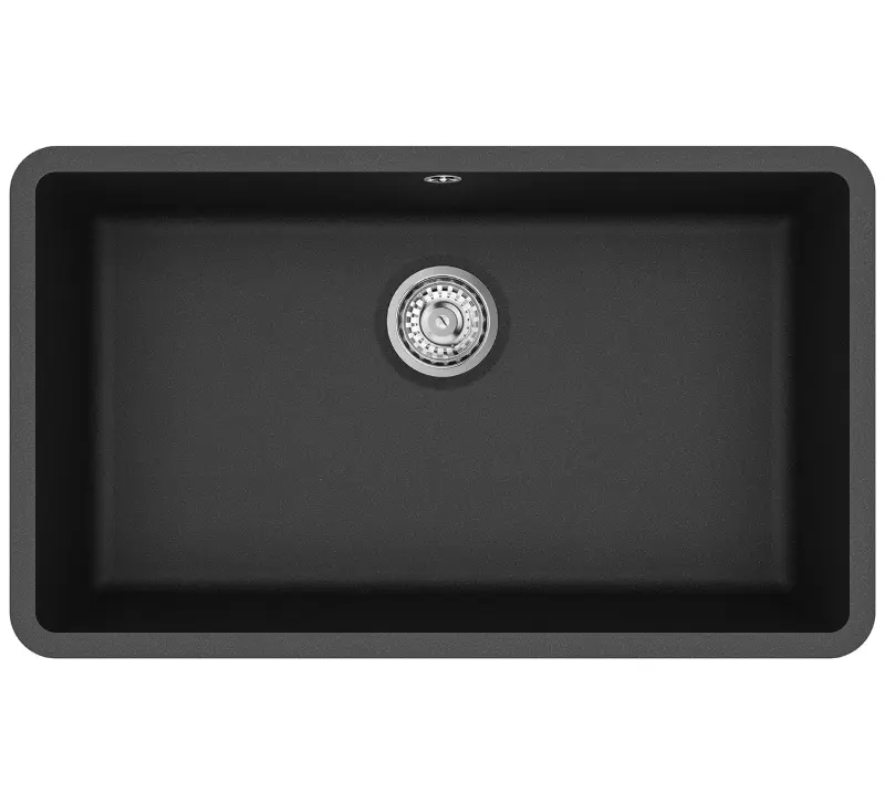 AquaGranite Modulo R19 grote granieten zwarte spoelbak 76x43 cm onderbouw en opbouw met rvs plug 1208970688