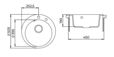 AquaGranite Lago Witte granieten ronde spoelbak opbouw 505mm met rvs plug en 1 kraangat 1208970689