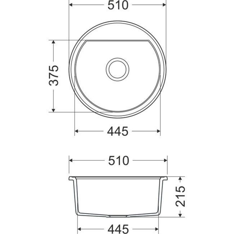 Dura Stretto Witte Quartz Ronde Spoelbak Opbouw 51 cm met RVS Plug en 1 Kraangat 1208970691