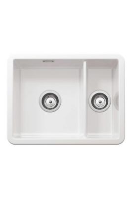 Ausmann Ceramic Ember Keramische Witte Anderhalve Spoelbak Opbouw en Onderbouw 495 x 370 mm met RVS pluggen 1208970736