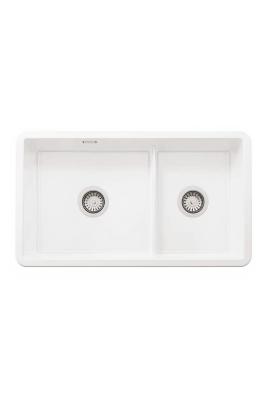 Ausmann Ceramic Ember Keramische Witte Anderhalve Spoelbak Opbouw en Onderbouw 733 x 401 mm met RVS pluggen 1208970737