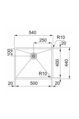 Franke Bolero Plus New R10 B2X 210-50-40 RVS Spoelbak Vlakinbouw,  onderbouw en opbouw 50x40 cm 127.0728.977