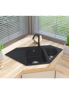 Graniteland Amiata Granieten Zwart Hoekspoelbak opbouw 965x496mm met RVS Plug 1208971120