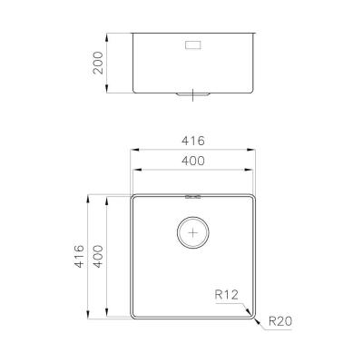 Foster Phantom Slimline RVS Spoelbak 40x40cm Onderbouw voor keramische aanrechtbladen 1208971123