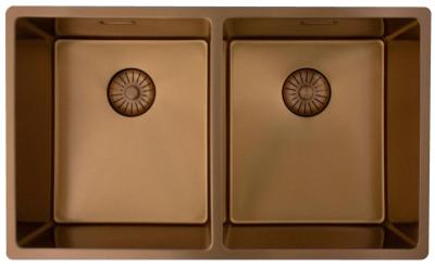 Pure.Sink Prestige Dubbele Koperen spoelbak 70x40cm 10mm radius onderbouw, vlakbouw en opbouw PPG343440-62
