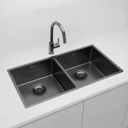 Pure.Sink Prestige Dubbele Gun metal spoelbak 82x40 cm 10mm radius onderbouw, vlakbouw en opbouw PPG404040-61