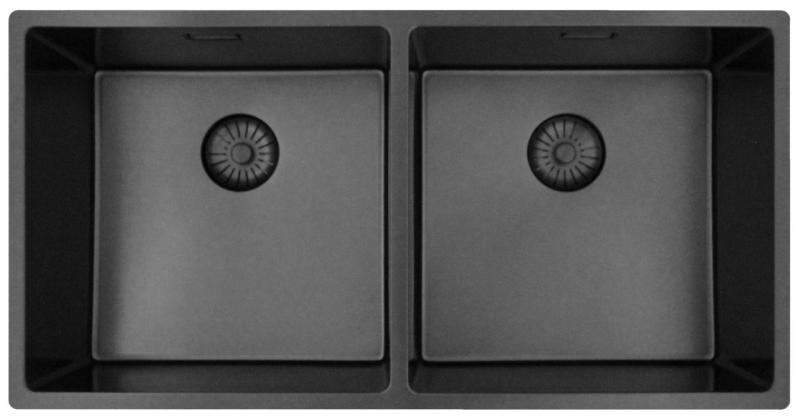 Pure.Sink Prestige Dubbele Gun metal spoelbak 82x40 cm 10mm radius onderbouw, vlakbouw en opbouw PPG404040-61