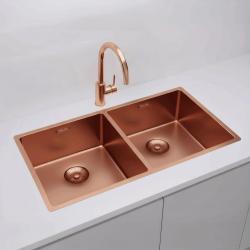 Pure.Sink Prestige Dubbele Koperen spoelbak 82x40 cm 10mm radius onderbouw, vlakbouw en opbouw PPG404040-62