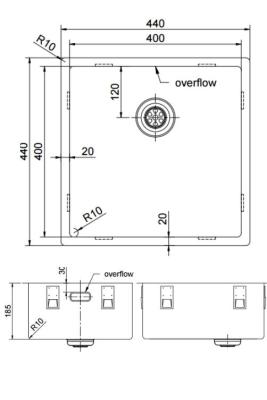 Pure.Sink Exclusivo RVS spoelbak 40x40 cm 10mm radius onderbouw, vlakbouw en opbouw PEX4040-02