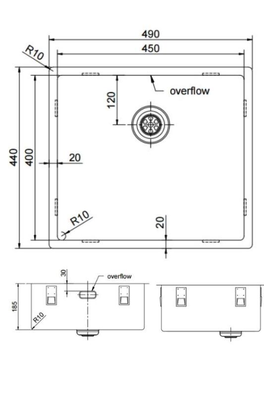 Pure.Sink Exclusivo Gouden spoelbak 45x40 cm 10mm radius onderbouw, vlakbouw en opbouw PEX4540-60