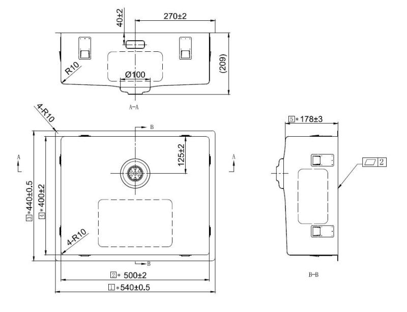 Pure.Sink Exclusivo Gun metal spoelbak 50x40 cm 10mm radius onderbouw, vlakbouw en opbouw PEX5040-61