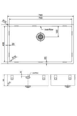 Pure.Sink Exclusivo grote RVS spoelbak 70x40 cm 10mm radius onderbouw, vlakinbouw en opbouw PEX7040-02