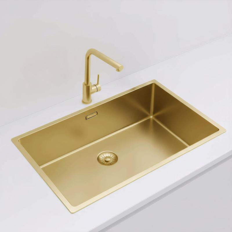Pure.Sink Exclusivo grote Gouden spoelbak 70x40 cm 10mm radius onderbouw, vlakinbouw en opbouw PEX7040-60