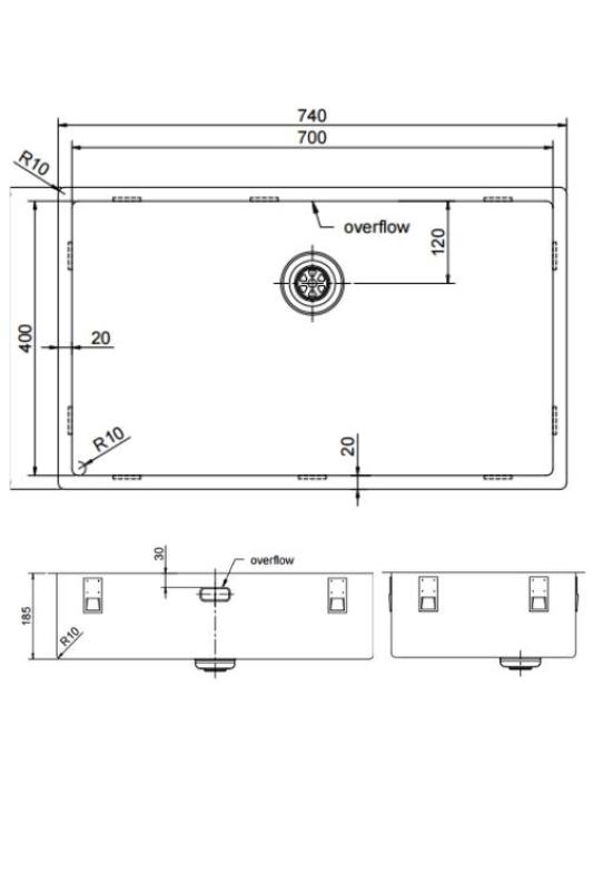 Pure.Sink Exclusivo grote Gouden spoelbak 70x40 cm 10mm radius onderbouw, vlakinbouw en opbouw PEX7040-60