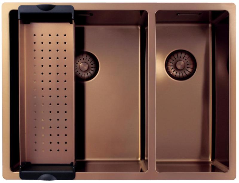 Pure.Sink Exclusivo Koperen 1,5 anderhalve spoelbak 34+18 cm 10mm radius PEX341840-62