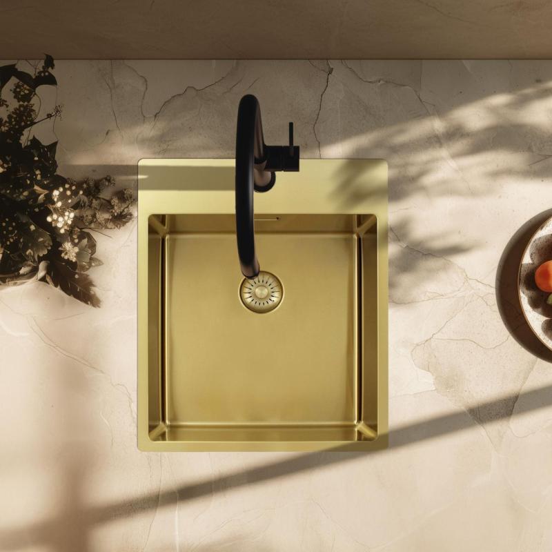 Pure.Sink Exclusivo Gouden spoelbak 44x52 cm Tapwing met kraangatbank 10mm radius  PEX4040T-60