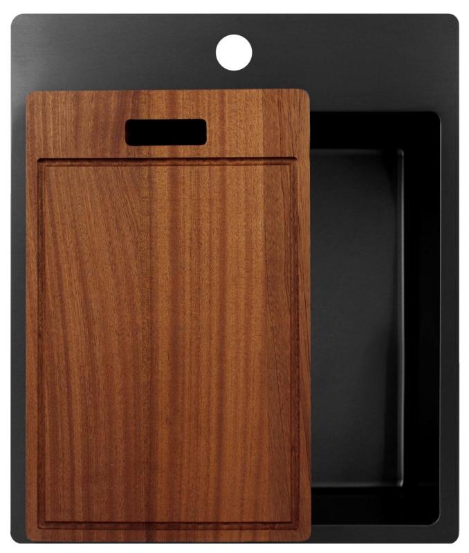 Pure.Sink Exclusivo Gun Metal spoelbak 44x52 cm Tapwing met kraangatbank 10mm radius PEX4040T-61