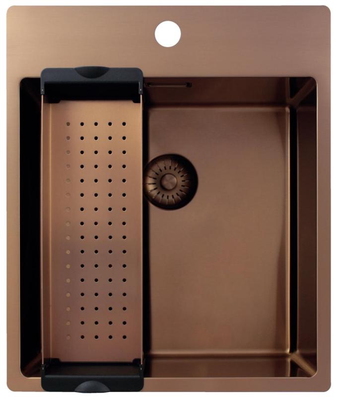 Pure.Sink Exclusivo Koperen spoelbak 44x52 cm Tapwing met kraangatbank 10mm radius PEX4040T-62