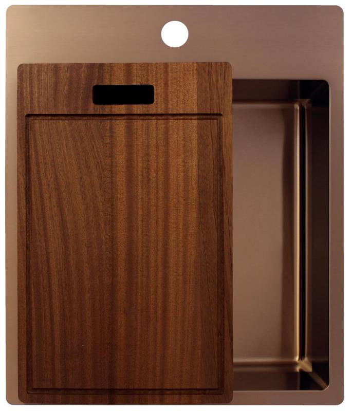 Pure.Sink Exclusivo Koperen spoelbak 44x52 cm Tapwing met kraangatbank 10mm radius PEX4040T-62