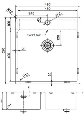 Pure.Sink Exclusivo Gouden spoelbak 49x52 cm Tapwing met kraangatbank 10mm radius PEX4540T-60