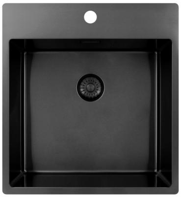 Pure.Sink Exclusivo Gun Metal spoelbak 49x52 cm Tapwing met kraangatbank 10mm radius PEX4540T-61