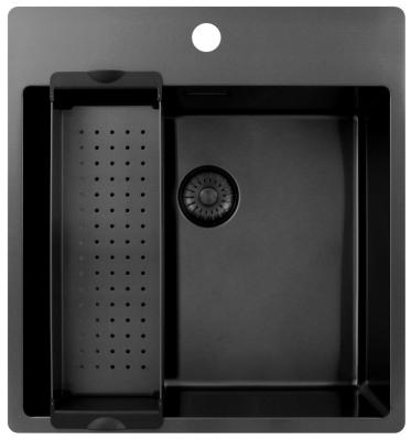 Pure.Sink Exclusivo Gun Metal spoelbak 49x52 cm Tapwing met kraangatbank 10mm radius PEX4540T-61