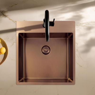 Pure.Sink Exclusivo Koperen spoelbak 49x52 cm Tapwing met kraangatbank 10mm radius PEX4540T-62