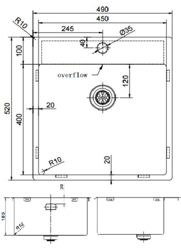 Pure.Sink Exclusivo Koperen spoelbak 49x52 cm Tapwing met kraangatbank 10mm radius PEX4540T-62
