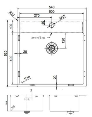 Pure.Sink Exclusivo RVS spoelbak 54x52cm Tapwing met kraangatbank 10mm radius PEX5040T-02