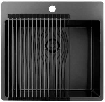 Pure.Sink Exclusivo Gun Metal spoelbak 54x52 cm Tapwing met kraangatbank 10mm radius  PEX5040T-61