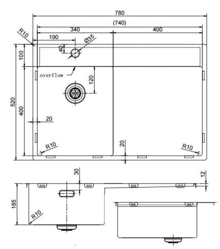 Pure.Sink Exclusivo Gouden kleine spoelbak met afdruipgedeelt 78x52 cm Tapwing links PEX3478LT-60