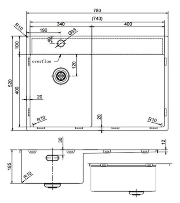 Pure.Sink Exclusivo Gun Metal kleine spoelbak met afdruipgedeelte 78x52 cm Tapwing links PEX3478LT-61