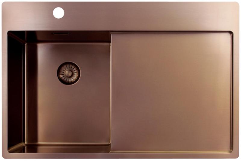 Pure.Sink Exclusivo  Koperen kleine spoelbak met afdruipgedeelte 78x52 cm Tapwing links PEX3478LT-62