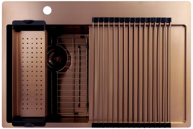 Pure.Sink Exclusivo  Koperen kleine spoelbak met afdruipgedeelte 78x52 cm Tapwing links PEX3478LT-62