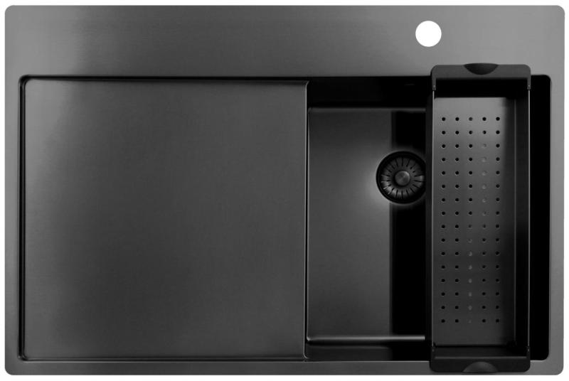 Pure.Sink Exclusivo Gun Metal kleine spoelbak met afdruipgedeelte 78x52 cm Tapwing rechts PEX3478RT-61