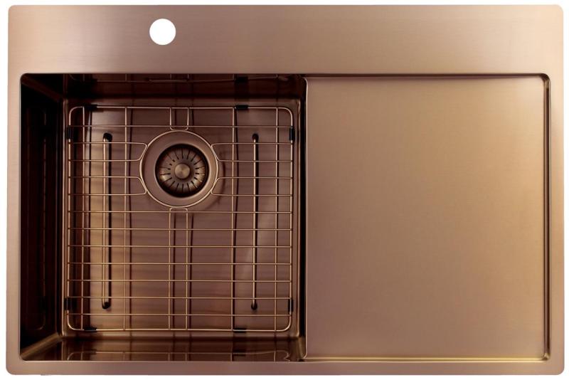 Pure.Sink Exclusivo Koperen spoelbak met afdruipgedeelte 78x52 cm Tapwing links PEX4078LT-62