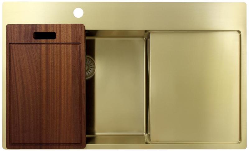 Pure.Sink Exclusivo Gouden spoelbak met afdruipgedeelte 86x52 cm Tapwing links PEX5086LT-60