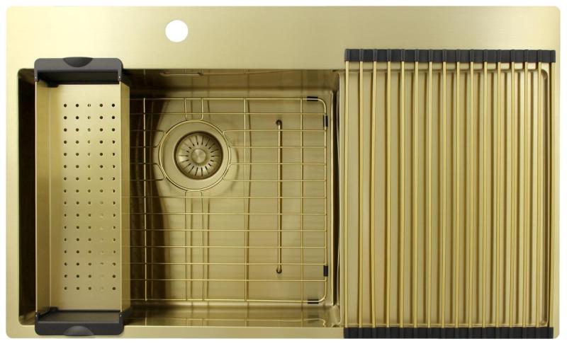 Pure.Sink Exclusivo Gouden spoelbak met afdruipgedeelte 86x52 cm Tapwing links PEX5086LT-60