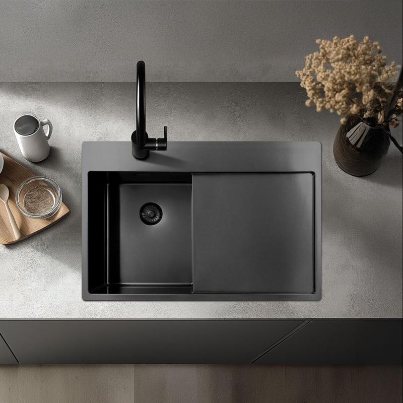 Pure.Sink Exclusivo RVS spoelbak met afdruipgedeelte 86x52 cm Tapwing rechts PEX5086RT-02