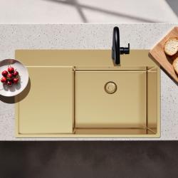Pure.Sink Exclusivo Gouden spoelbak met afdruipgedeelte 86x52 cm Tapwing rechts PEX5086RT-60