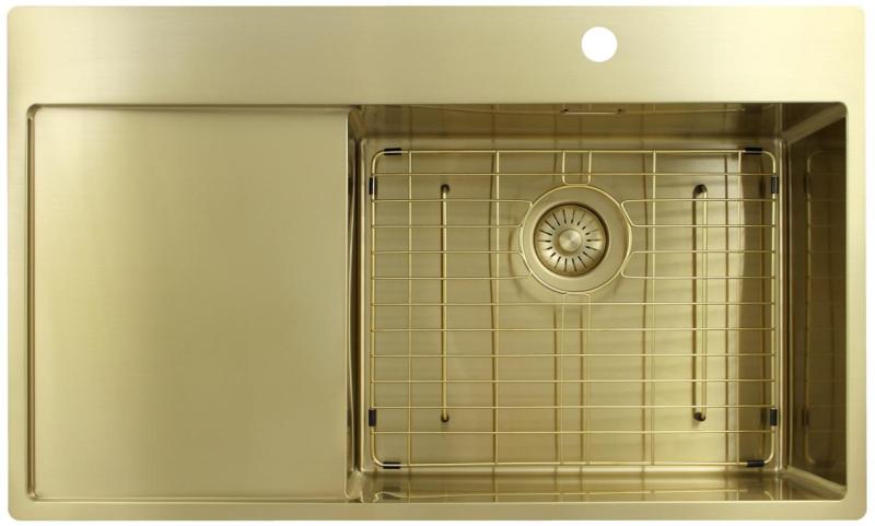 Pure.Sink Exclusivo Gouden spoelbak met afdruipgedeelte 86x52 cm Tapwing rechts PEX5086RT-60