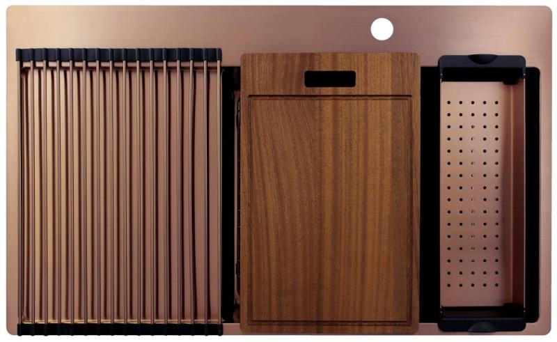 Pure.Sink Exclusivo Koperen spoelbak met afdruipgedeelte 86x52 cm Tapwing rechts PEX5086RT-62