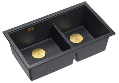 Quadri Newport II Dubbele Antraciet Graniet Opbouw Spoelbak 76x45 cm met Gouden plug 1208971364